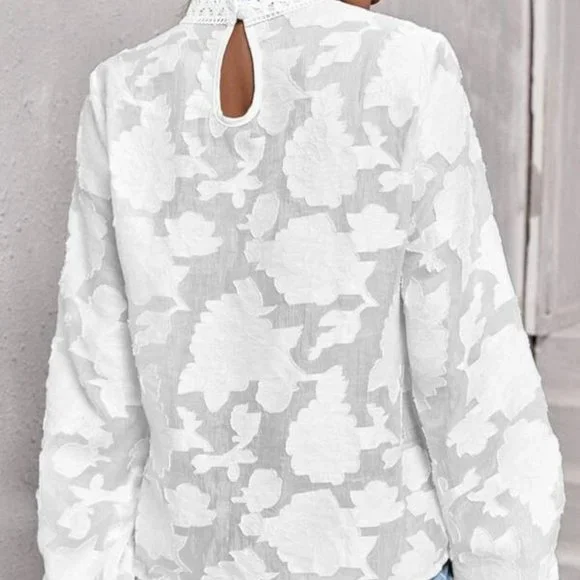 Classic Oblique Leaf Print Blouse Top fall winter - Picture 2 of 8